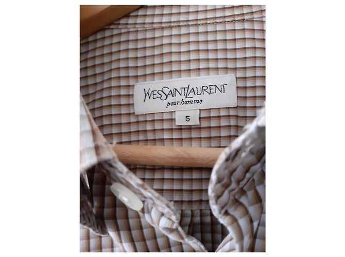 Camicia Yves Saint Laurent in cotone marrone bianco - vista 3