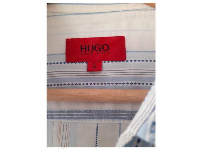 Camicia Hugo Boss in cotone bianca e azzurra Bianco Blu chiaro - vista 4