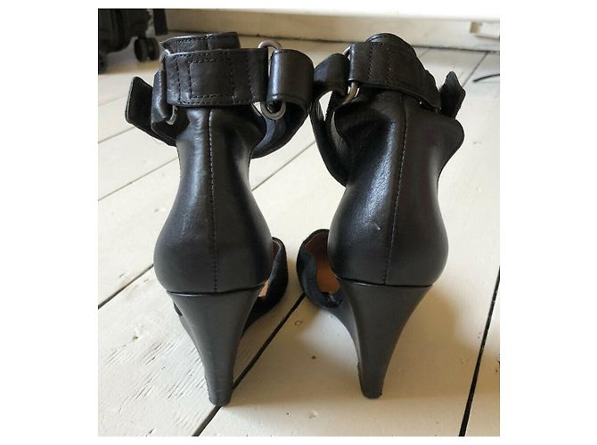 Isabel Marant Zeppa con cinturino alla caviglia in camoscio e pelle Shane Nero - vista 4