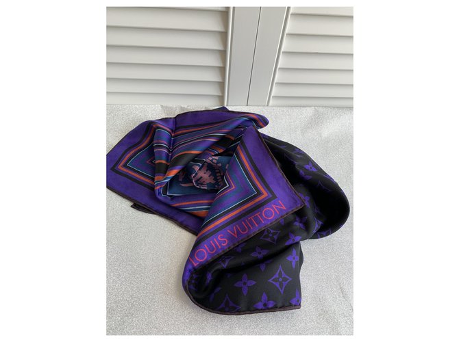 Louis Vuitton Seiden Schals Schwarz Lila - Ansicht 5