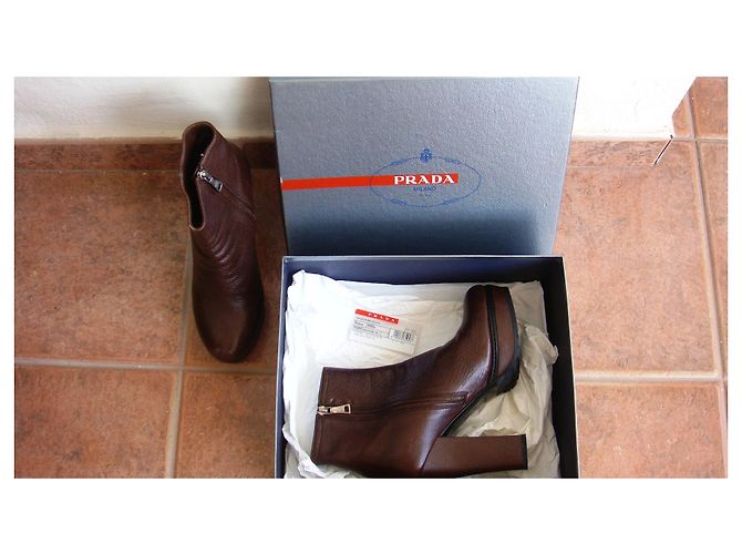 Botines Prada de piel marrón 37 Castaño - vista 4