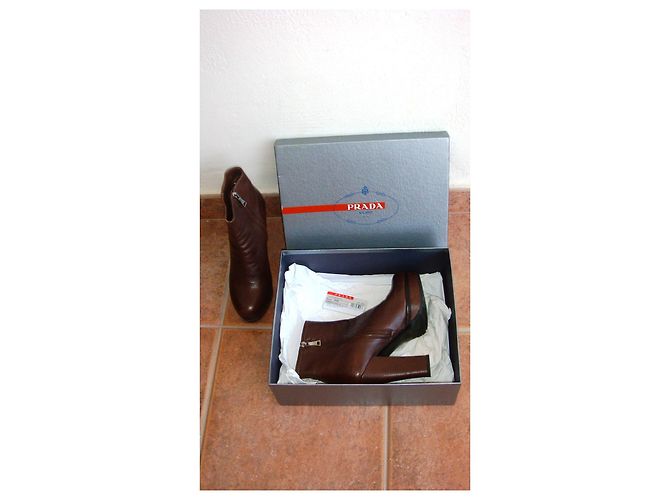 Botines Prada de piel marrón 37 Castaño - vista 5