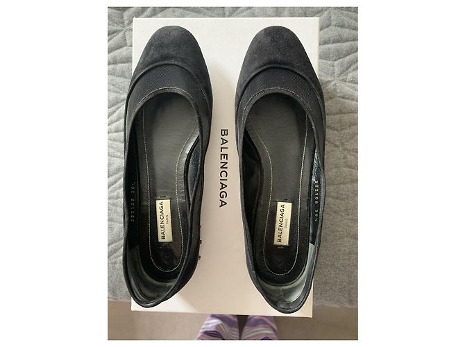 Balenciaga Ballerine in camoscio e rete con borchie Nero - vista 2