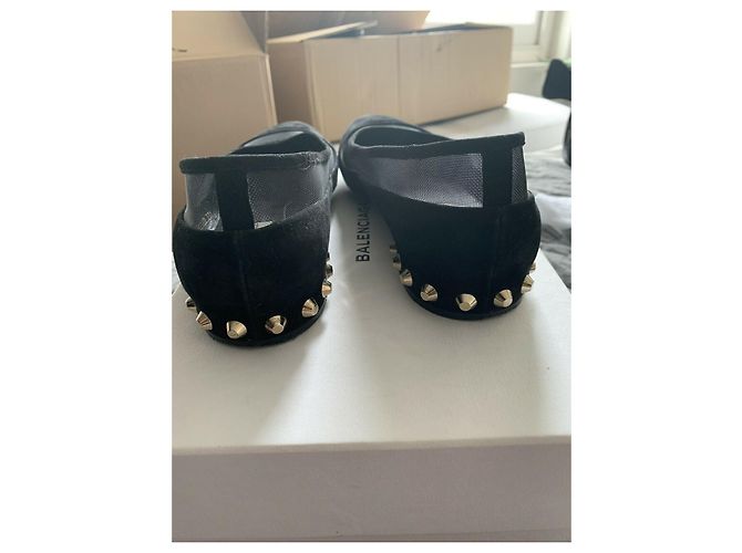 Balenciaga Ballerine in camoscio e rete con borchie Nero - vista 4