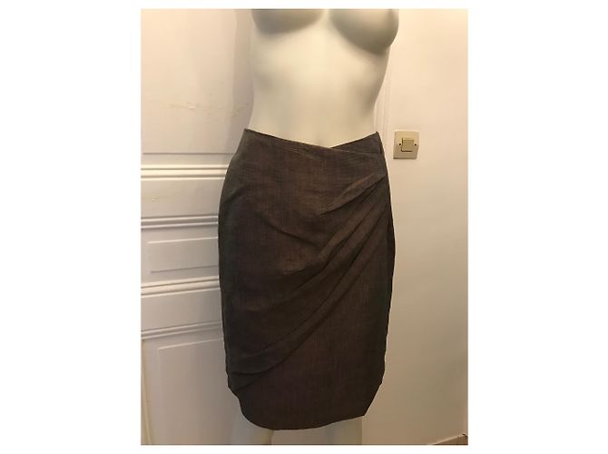 Gonna corta foderata Max Mara Marrone chiaro Viscosa Lino - vista 2