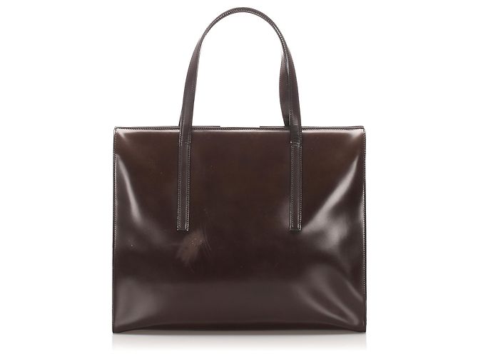 Borsa tote Prada in vernice marrone - vista 3