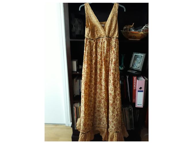 Autre Marque Langes Hippy Chic Kleid Baumwolle Seide Mehrfarben - Ansicht 5