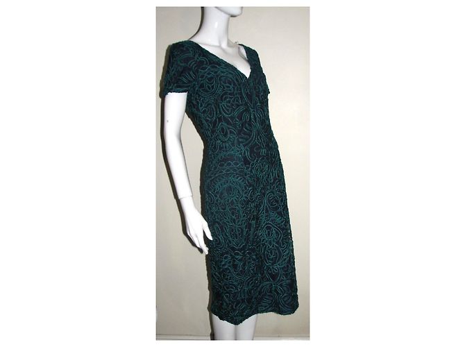 Autre Marque Vestido de encaje con bordado Negro Verde - vista 5