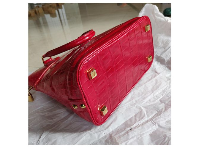Borsa a mano Louis Vuitton Lockit in coccodrillo rosso - vista 4