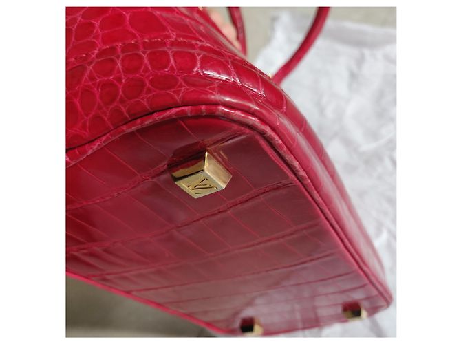 Borsa a mano Louis Vuitton Lockit in coccodrillo rosso - vista 9