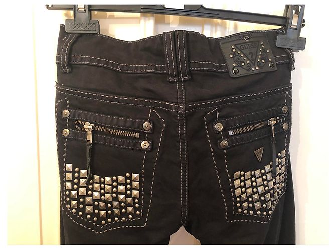 Jeans Guess Straightleg Neri in Cotone Nero - vista 2