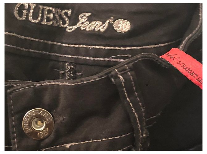 Jeans Guess Straightleg Neri in Cotone Nero - vista 3