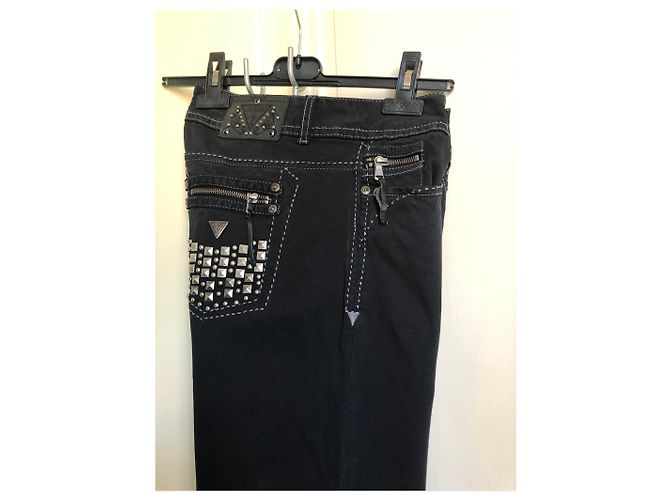 Jeans Guess Straightleg Neri in Cotone Nero - vista 6