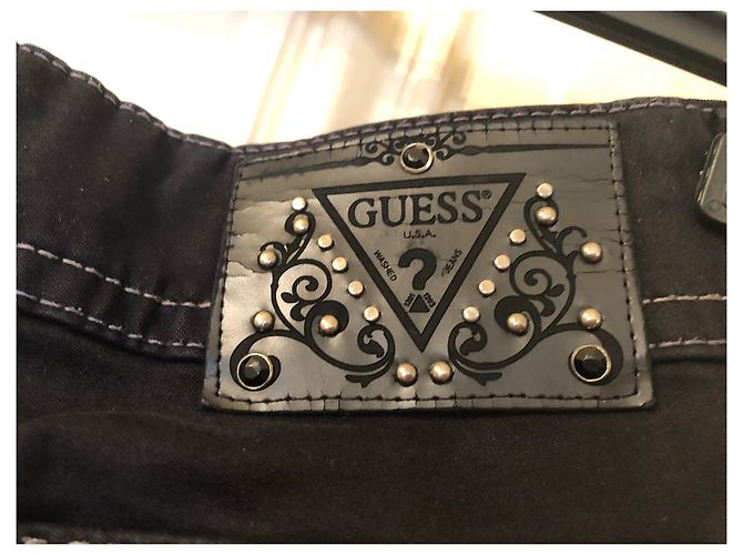 Jeans Guess Straightleg Neri in Cotone Nero - vista 7