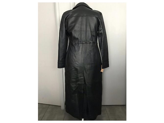 Autre Marque abrigo de cuero negro con cinturón de mujer - vista 11