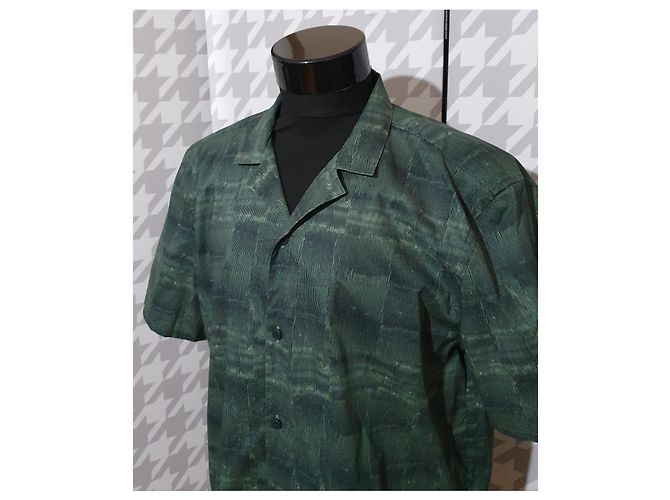 Camicia Won Hundred in cotone verde a maniche corte L - vista 2