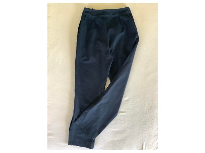 Pantalones rectos de algodón azul marino Hermès - vista 2