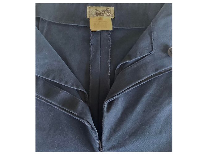 Pantalones rectos de algodón azul marino Hermès - vista 3