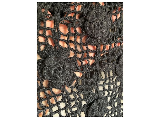 Autre Marque Gehäkelter Wollponcho schwarz 70er Jahre - Ansicht 5