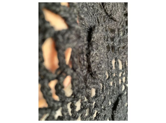 Autre Marque Gehäkelter Wollponcho schwarz 70er Jahre - Ansicht 6