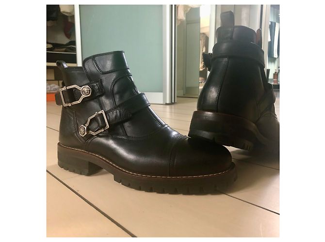 Gianni Versace Leder Boots Schwarz - Ansicht 8