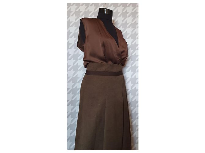 Vestido Vanessa Bruno Marrón de Seda Algodón Viscosa Talla 38 Castaño - vista 4