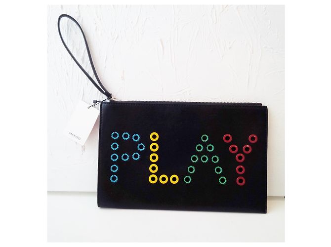 Neu mit Tag. Mango Play Armbandtasche aus Kunstleder. 30 x 19 cm. Schwarz - Ansicht 3