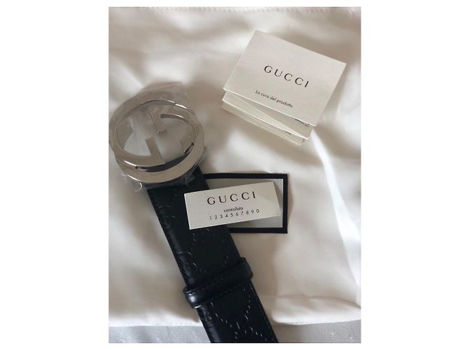 Gucci Black Leather Embossed Belt Size 90 - Ansicht 3