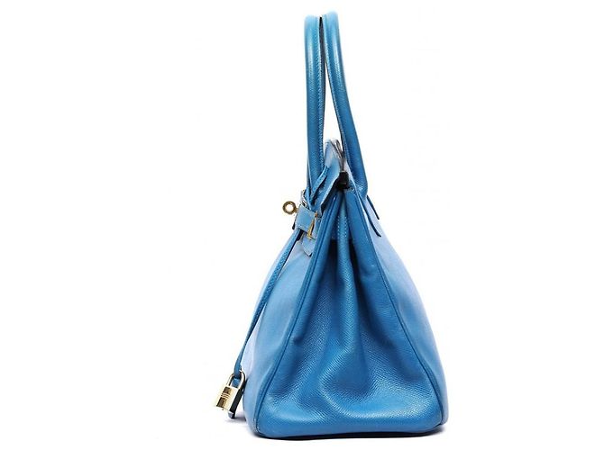 Borsa a mano Hermès Birkin 30 in pelle blu - vista 3