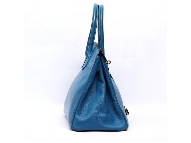 Borsa a mano Hermès Birkin 30 in pelle blu - vista 4