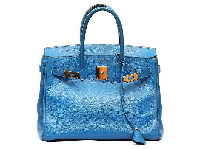 Borsa a mano Hermès Birkin 30 in pelle blu - vista 6