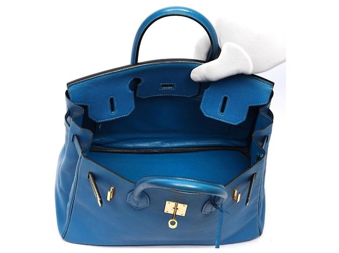 Borsa a mano Hermès Birkin 30 in pelle blu - vista 7