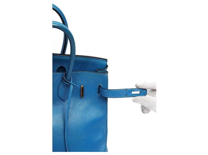 Borsa a mano Hermès Birkin 30 in pelle blu - vista 8