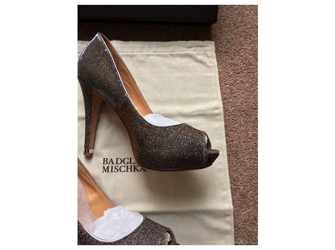 Zapatos Peep Toe Badgley Mischka Gris Iridiscente - vista 9