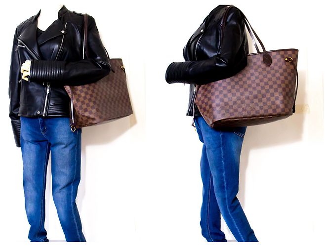 Louis Vuitton Damier Ebene Neverfull MM Umhängetasche Leinwand Braun - Ansicht 12
