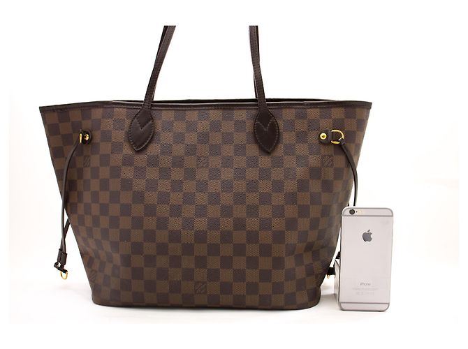 Louis Vuitton Damier Ebene Neverfull MM Umhängetasche Leinwand Braun - Ansicht 3