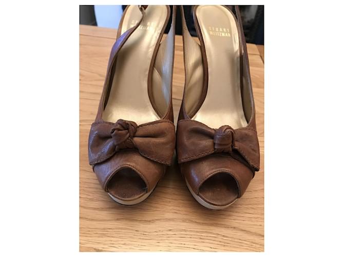 Stuart Weitzman Peeptoe Slingbacks mit Plattform Braun Beige - Ansicht 9