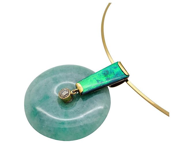 Pendente Roland Schad in oro giallo, Diamants, giadeite e opale. - vista 3