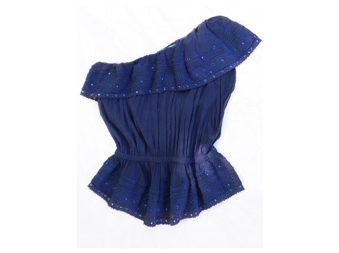 Top Isabel Marant in cotone blu con occhielli in metallo - vista 2