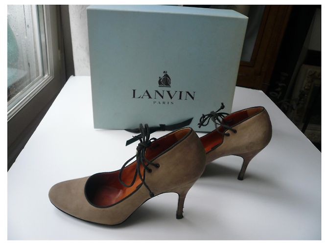 LANVIN Décolleté in pelle effetto camoscio Taupe T38,5 IT - vista 2