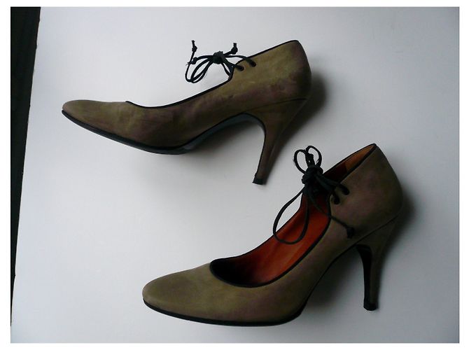 LANVIN Décolleté in pelle effetto camoscio Taupe T38,5 IT - vista 3
