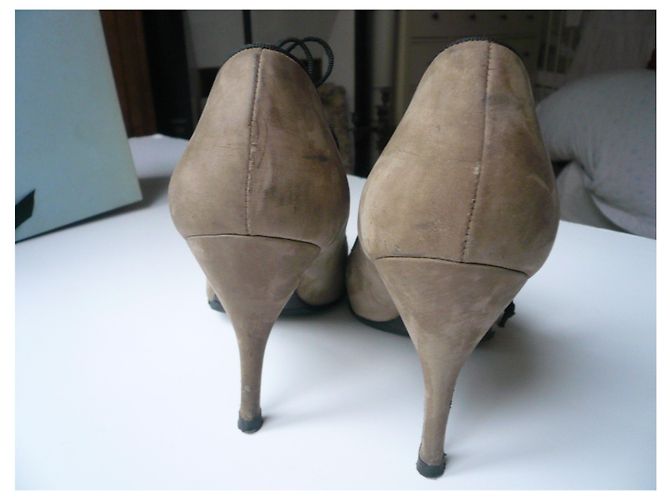 LANVIN Décolleté in pelle effetto camoscio Taupe T38,5 IT - vista 7