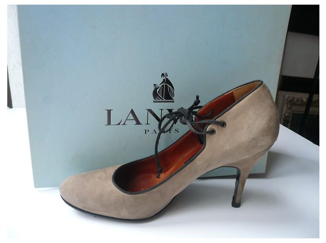 LANVIN Décolleté in pelle effetto camoscio Taupe T38,5 IT - vista 8