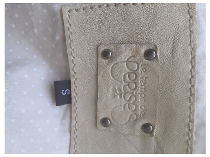 Autre Marque Le temps des Cerises Bikerjacke aus Lammfell Beige - Ansicht 3