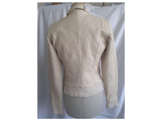 Autre Marque Le temps des Cerises Bikerjacke aus Lammfell Beige - Ansicht 4