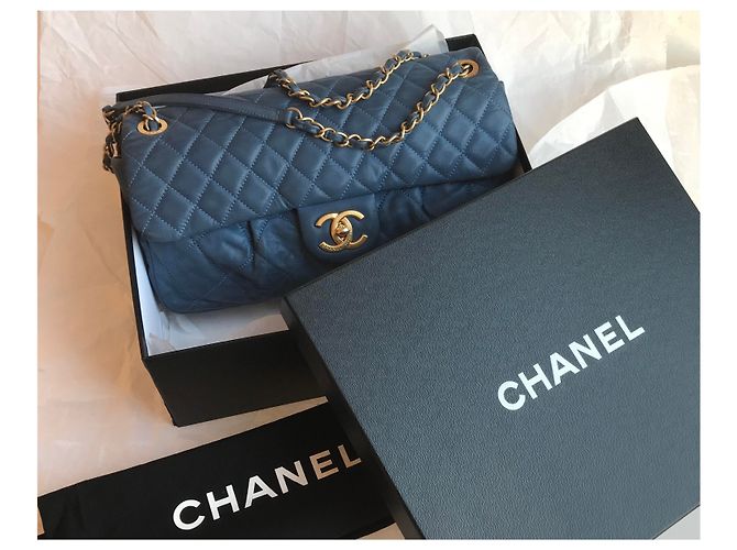 Timeless Chanel Bolsa de couro clássico limitada com caixa e saco para o pó Azul - Ansicht 6