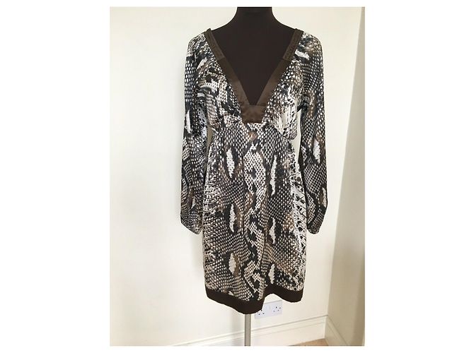 Vestido Joseph de seda con estampado de serpiente Castaño Beige Crudo - vista 4