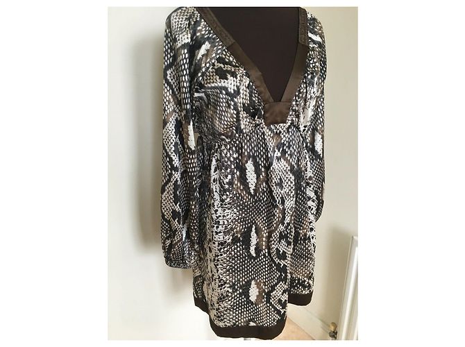 Vestido Joseph de seda con estampado de serpiente Castaño Beige Crudo - vista 5