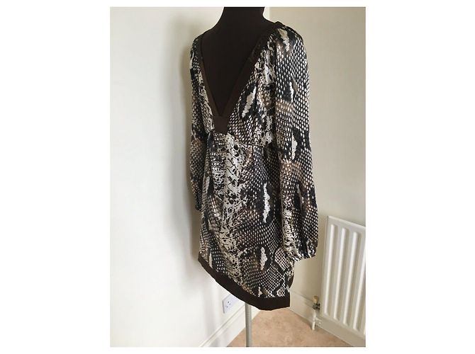 Vestido Joseph de seda con estampado de serpiente Castaño Beige Crudo - vista 6