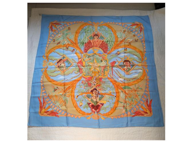 Foulard Hermès Amazonia in seta azzurro Blu chiaro - vista 8